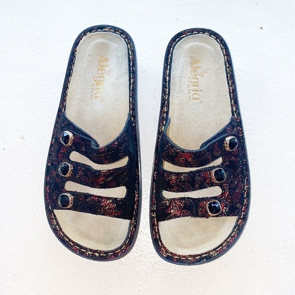 Alegria Kacee Drama Red Black Three Strap Sandals - Picture 1 of 12